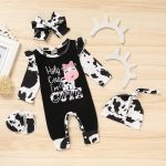 GRNSHTS Baby Newborn Girl Romper Infant Letter Print Bodysuit Jumpsuit+Hat+Headband Coming Home Clothes Outfit Set - Image 2